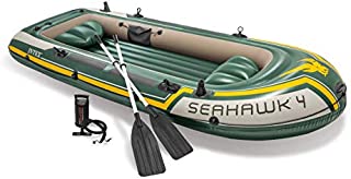 Intex Seahawk 4, 4-Person Inflatable Boat Set with Aluminum Oars and High Output Air -Pump (Latest Model)