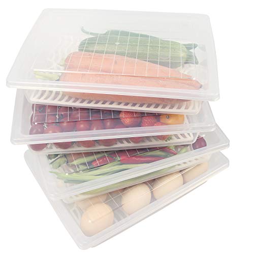 Yiautao Food Storage Container, Plastic Food Containers with Removable Drain Plate and Lid, Stackable Portable Freezer Storage Containers - Tray to Keep Fruits, Vegetables, Meat and More (4)