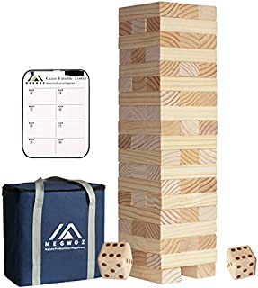 Megwoz Giant Tumble Tower, Stacking Backyard Game Stacking from 2Ft to Over 4.2Ft with 2 Dices|Scoreboard| Carrying Bag, Premium Pine Wooden Block Game Set for Kids Adult Family- 56 Pieces