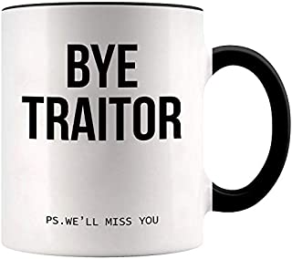 YouNique Designs Bye Traitor Mug, 11 Ounces, Coworker Leaving Gifts, Goodbye Gifts For Coworkers (Black Handle)