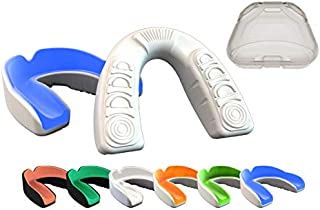 Coollo Sports Boil and Bite Mouth Guard (Youth & Adult) DA Custom Fit Sport Mouthpiece for Football, Hockey, Rugby, Lacrosse, Boxing, MMA (Free Case Included!) (Sky Blue & White, Ages 11 & Above)