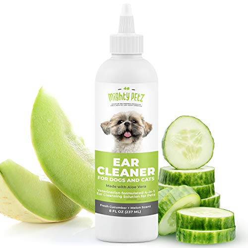 4-in-1 Dog Ear Cleaner - Vet Formulated Cleansing Solution + Aloe Vera for Removing Wax, Debris & Odor in Pets. Supports Infection Prone Ears & Reduces Head Shaking. Fresh Cucumber and Melon, 8 oz