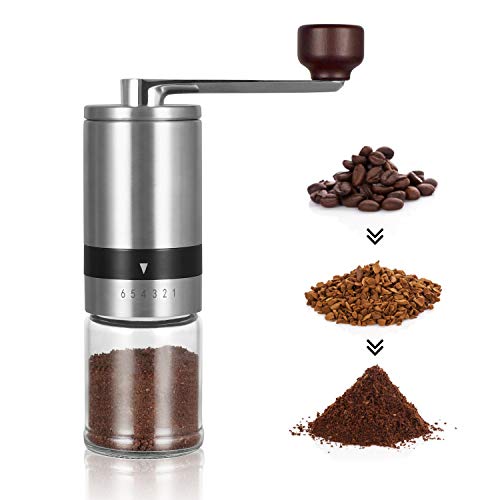 Manual Coffee Grinder - Hand Coffee Mill with Ceramic Burrs 6 Adjustable Settings - Portable Hand Crank (Straight)