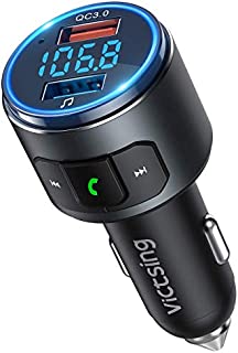 VicTsing (Upgraded Version) V5.0 Bluetooth FM Transmitter for Car, QC3.0 & LED Backlit Wireless Bluetooth Adapter Music Player/Car Kit with Hands-Free Calls, Siri Google Assistant