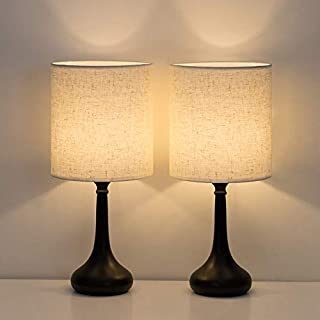 HAITRAL Bedside Table Lamps Set of 2 - Modern Nightstand Lamps, Simple Desk Lamps for Bedroom, Living Room, Office - Black (HT-TH85-02X2)