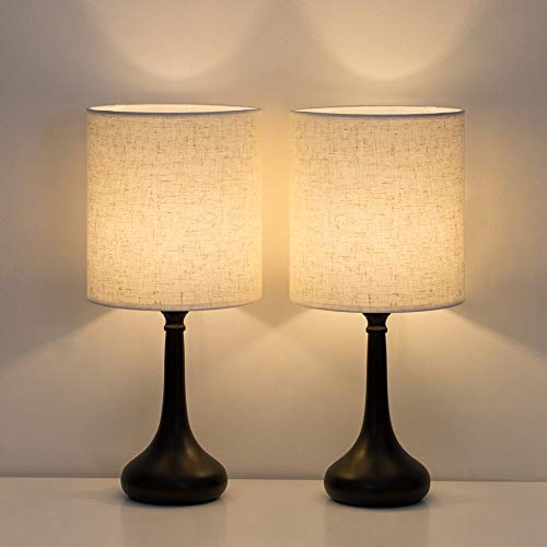 HAITRAL Bedside Table Lamps Set of 2 - Modern Nightstand Lamps, Simple Desk Lamps for Bedroom, Living Room, Office - Black (HT-TH85-02X2)