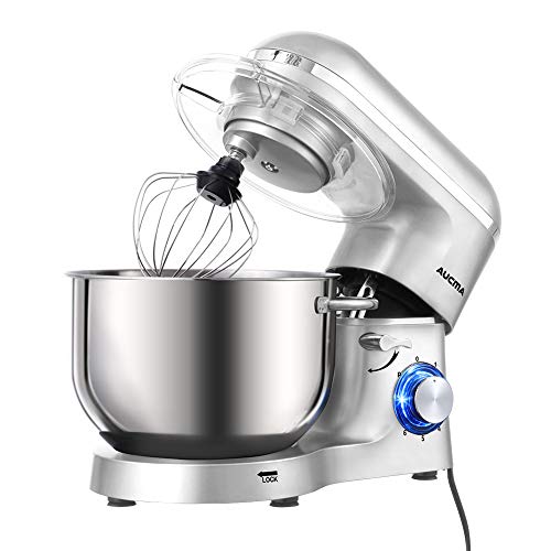 Aucma Stand Mixer,6.5-QT 660W 6-Speed Tilt-Head Food Mixer, Kitchen Electric Mixer with Dough Hook, Wire Whip & Beater (6.5QT, Silver)