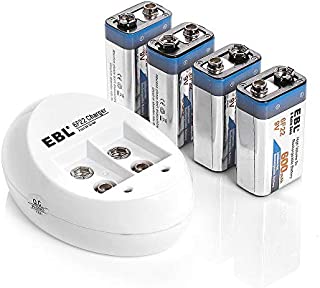 EBL 4-Pack 9V Batteries Li-ion 9 Volt Rechargeable Batteries with 840 9V Battery Charger