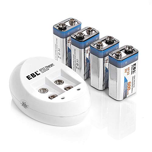 EBL 4-Pack 9V Batteries Li-ion 9 Volt Rechargeable Batteries with 840 9V Battery Charger