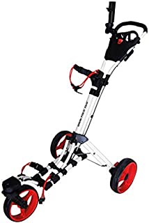 Qwik-Fold 360 Swivel 3 Wheel Push Pull Golf CART - 360 Rotating Front Wheel - ONE Second to Open & Close! (White/Red)