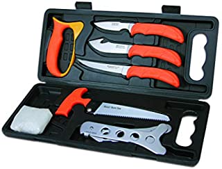 Outdoor Edge Wild Pak Complete 8-Piece Hunting Knife Kit for Field Dressing Game, Compact Lightweight Case, Blaze-Orange High Visibility Non-Slip Handles, Full Tang Razor-Sharp Stainless Blades