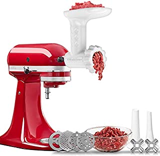 Food Grinder Attachment For KitchenAid Stand Mixers Includes 2 Sausage Filler Tubers, 4 grinding plates, Meat Grinder Attachment for kitchenAid, White