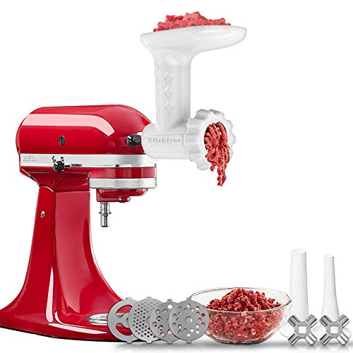 Food Grinder Attachment For KitchenAid Stand Mixers Includes 2 Sausage Filler Tubers, 4 grinding plates, Meat Grinder Attachment for kitchenAid, White