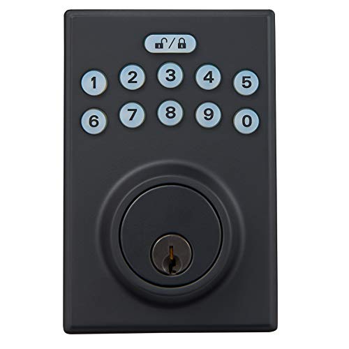 AmazonBasics Contemporary Electronic Keypad Deadbolt Door Lock, Keyed Entry, Matte Black