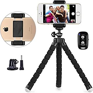 Phone Tripod, UBeesize Portable and Adjustable Camera Stand Holder with Wireless Remote and Universal Clip, Compatible with Cellphones, Sports Camera