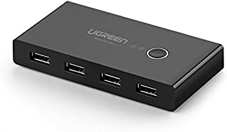 UGREEN USB Switch Selector 2 Computers Sharing 4 USB Devices USB 2.0 Peripheral Switcher Box Hub for Mouse, Keyboard, Scanner, Printer, PCs with One-Button Swapping and 2 Pack USB A to A Cable
