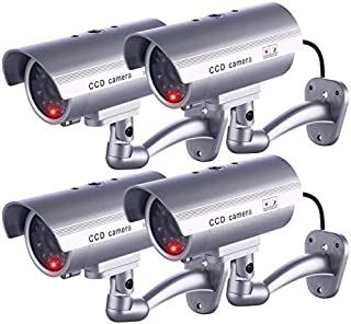 IDAODAN Dummy Security Camera, Fake Cameras CCTV Surveillance System with Realistic Simulated LEDs for Home Security + Warning Sticker Outdoor/Indoor Use, Pack of 4 (4 Pack)