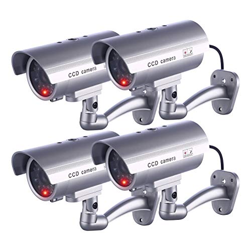 IDAODAN Dummy Security Camera, Fake Cameras CCTV Surveillance System with Realistic Simulated LEDs for Home Security + Warning Sticker Outdoor/Indoor Use, Pack of 4 (4 Pack)