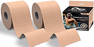 Physix Gear Sport Kinesiology Tape (2 Pack or 1 Pack), Best Waterproof Muscle Support Adhesive, 2in x 16.4ft Roll Uncut, Physio Therapeutic Aid for Injury Recovery, Free 82pg E-Guide -Beige 2 Pack