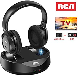 RCA Wireless TV Headphones, Over Ear Headphones for TV Watching, PC Phone MP3 iPod VCD DVD, Headphones for Seniors Hard of Hearing, 148ft/45M Range, Rechargeable and Adjustable