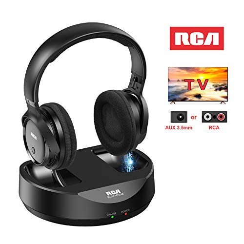 RCA Wireless TV Headphones, Over Ear Headphones for TV Watching, PC Phone MP3 iPod VCD DVD, Headphones for Seniors Hard of Hearing, 148ft/45M Range, Rechargeable and Adjustable