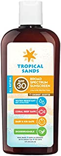 All Natural SPF 30 Sunscreen, Coconut Scent, Biodegradable, Reef Safe by Tropical Sands, Water Resistant Great for Snorkeling, 8 fl oz
