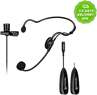 Wireless Microphone System,KIMAFUN 2.4G Wireless Microphone Transmitter/Receiver Set with Headset /Lavalier Lapel Mics, Ideal for Teaching, Weddings,Presentations,School Play,G102