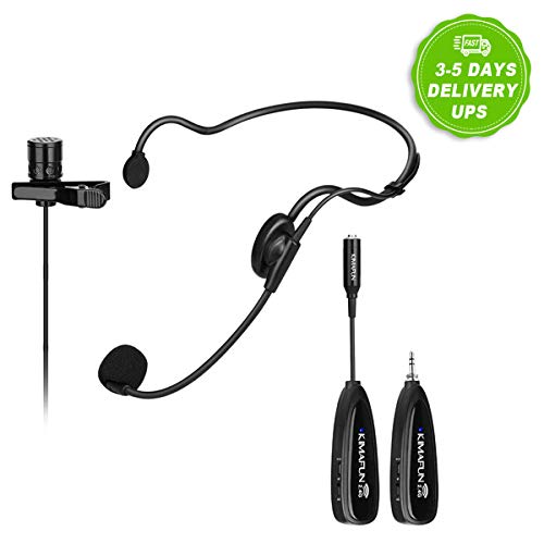 Wireless Microphone System,KIMAFUN 2.4G Wireless Microphone Transmitter/Receiver Set with Headset /Lavalier Lapel Mics, Ideal for Teaching, Weddings,Presentations,School Play,G102