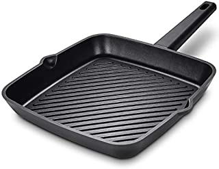 Frying Pan 11 inch, Deep Square Grill Pan for Steak, Fish and Meat, 6mm Forged Cast Aluminum with Easy Grease Draining, Filter, Dishwasher Safe/Gift Box Included