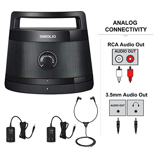 SIMOLIO 2.4G Wireless TV Speakers System, Wireless Soundbox for Seniors, Wireless Speakers for TV Listening, Voice Clear Portable TV Speakers for Hearing Impaired, Extra Headset & Adapter SM-621