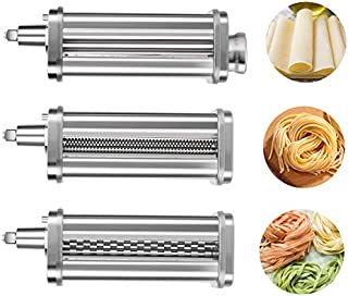 Pasta Maker Attachment Set 3-Piece for KitchenAid Stand Mixers, Stainless Steel Pasta Roller & Cutter Accessories Including Pasta Sheet Roller, Spaghetti Cutter, Fettuccine Cutter