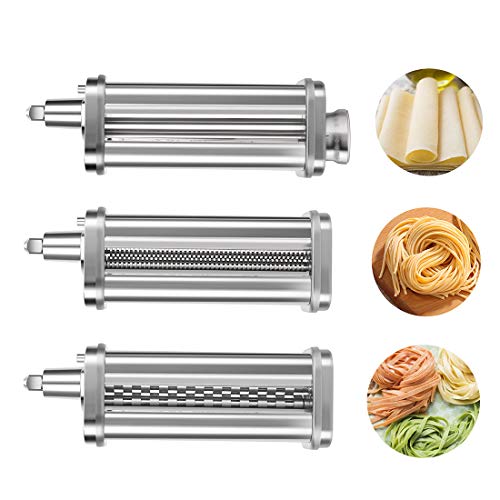 Pasta Maker Attachment Set 3-Piece for KitchenAid Stand Mixers, Stainless Steel Pasta Roller & Cutter Accessories Including Pasta Sheet Roller, Spaghetti Cutter, Fettuccine Cutter