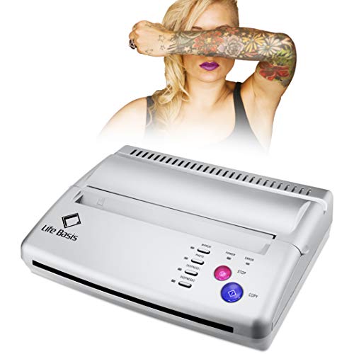 Life Basis Tattoo Stencil Transfer Machine Thermal Tattoo Kit Copier Printer Thermal Printer for Temporary and Permanent Tattoos Free 10pcs Tattoo Stencil Transfer Paper Silver Update Version