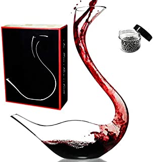 Le Sens Amazing Home Cygnus Wine Decanter 100% Hand Blown Lead-Free Crystal Glass Swan Decanter, Red Wine Carafe, Easter Wine Gift, Wine Accessories,Gift Box Wrapped and Free Cleaning Beads Set