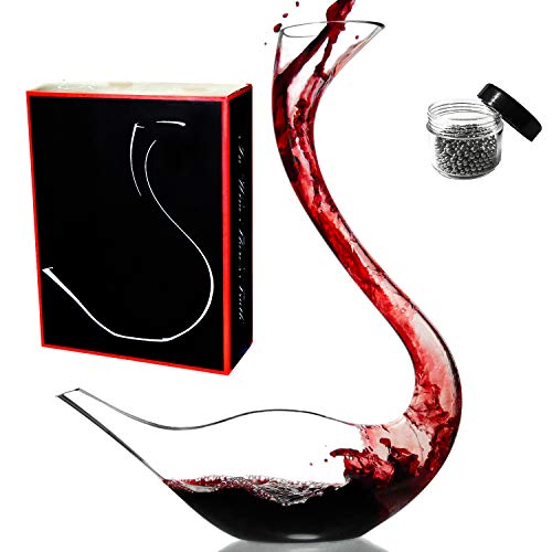 Le Sens Amazing Home Cygnus Wine Decanter 100% Hand Blown Lead-Free Crystal Glass Swan Decanter, Red Wine Carafe, Easter Wine Gift, Wine Accessories,Gift Box Wrapped and Free Cleaning Beads Set