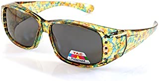 FBL Transparent Flower Pattern Bling Rectangular Polarized OTG Sunglasses P014 (Green Yellow Flower)