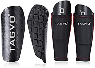 TAGVO Soccer Shin Guards Youth with Pocketed Compression Calf Sleeves, Kids Soccer Equipment Adults Youth Sizes Performance Soccer Shin Pads for Boys Girls