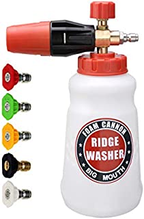 RIDGE WASHER Foam Cannon for Pressure Washer, Wide Nick Bottle, Power Washer Snow Foam Lance, with 5 Nozzle Tips, 1/4 Inch Quick Connect