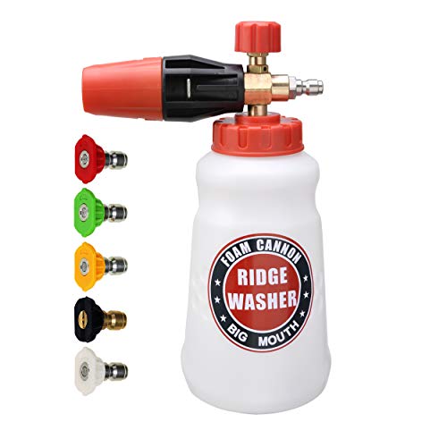 RIDGE WASHER Foam Cannon for Pressure Washer, Wide Nick Bottle, Power Washer Snow Foam Lance, with 5 Nozzle Tips, 1/4 Inch Quick Connect