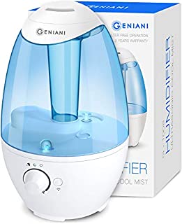 GENIANI Ultrasonic Cool Mist Humidifier - Best Air Humidifiers for Bedroom/Living Room/Baby with Night Light - Whole House Solution, Large 3L Water Tank, Auto Shut Off and Filter-Free, 2-YEAR WARRANTY