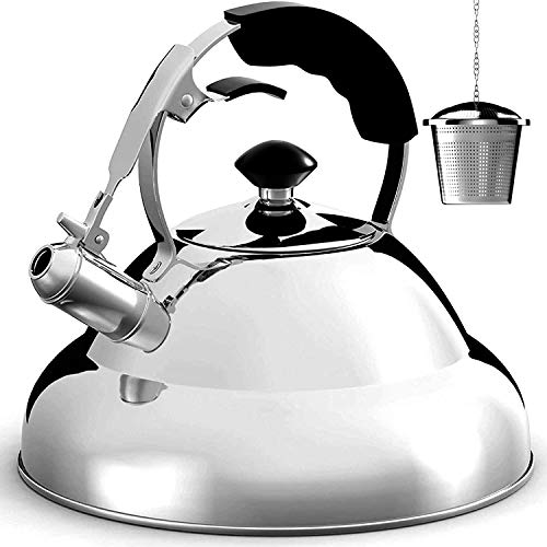 Tea Kettle Stovetop Whistling Tea Pot - 2.75 Quart, Stainless Steel, Tea Maker Infuser Included, Single Handle Teapot