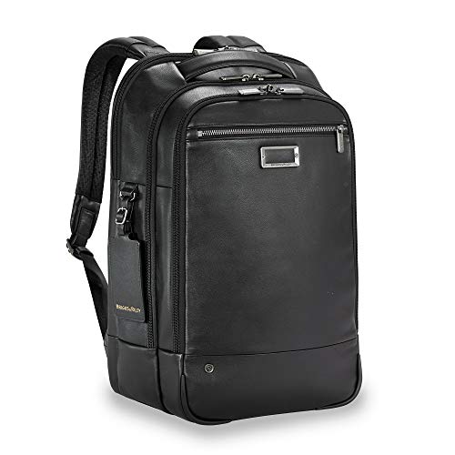 Briggs & Riley @ Work-Medium Leather Backpack Briefcase, Black, One Size