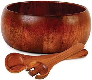 Gibson Home Laroda 3 Piece Salad Bowl Set Including 10 Inch Bowl and Serve Spoon and Fork, Acacia Wood