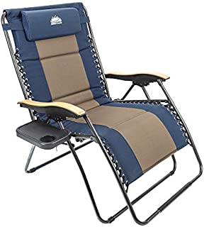 Coastrail Outdoor Zero Gravity Chair Wood Armrest XXL Camping Lounge Patio Support 400lbs Padded Folding Lawn Recliner with Side Table, Blue