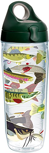 Tervis 1225008 Freshwater Fish and Lures Tumbler with Wrap and Hunter Green with Gray Lid 24oz Water Bottle, Clear