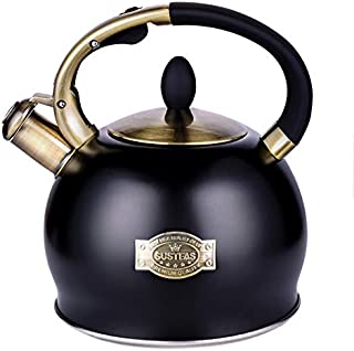 SUSTEAS Black Stove Top Whistling Tea Kettle-Surgical Stainless Steel Teakettle Teapot with Cool Toch Ergonomic Handle,1 Free Silicone Pinch Mitt Included,2.64 Quart