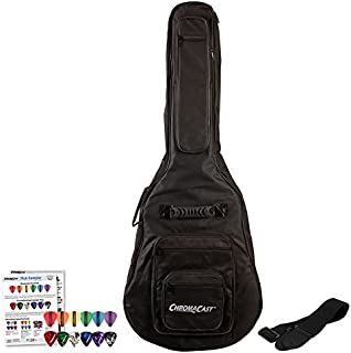 ChromaCast Acoustic Guitar 6-Pocket Padded Gig Bag with Guitar Strap and Pick Sampler