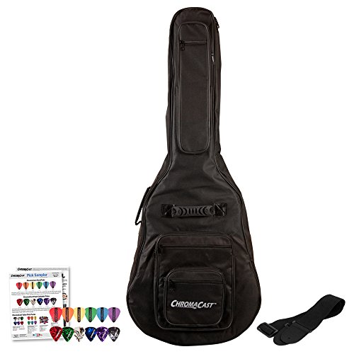 ChromaCast Acoustic Guitar 6-Pocket Padded Gig Bag with Guitar Strap and Pick Sampler