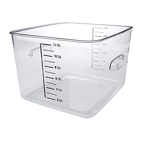 Rubbermaid Commercial Products Plastic Space Saving Square Food Storage Container For Kitchen/Sous Vide/Food Prep, 12 Quart, Clear (Fg631200Clr)