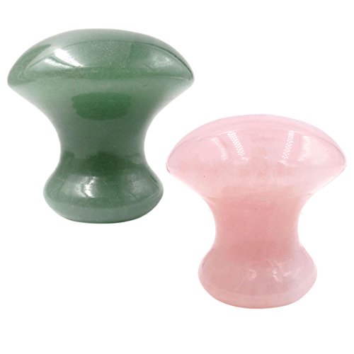 Domika Gua Sha Massage Tool,2pcs Mushroom Shape Rose Quartz / Green Aventurine Jade Stone Crystal Guasha Scraping Stone for Spa Relaxing Meditation Massage